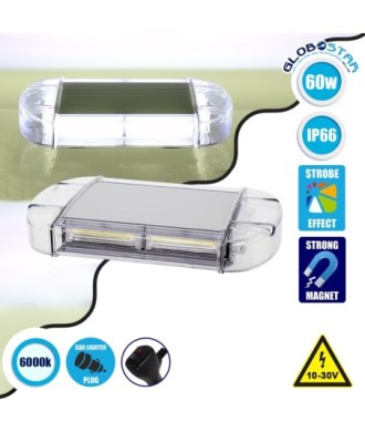 GloboStar® 85178 PRO Series Φάρος Σήμανσης Οχήματος Ασθενοφόρου για Αυτοκίνητα & Φορτηγά 6 Προγραμμάτων Φωτισμού STROBE LED COB 60W DC 10-30V Αδιάβροχος IP66 Ψυχρό Λευκό 6000K